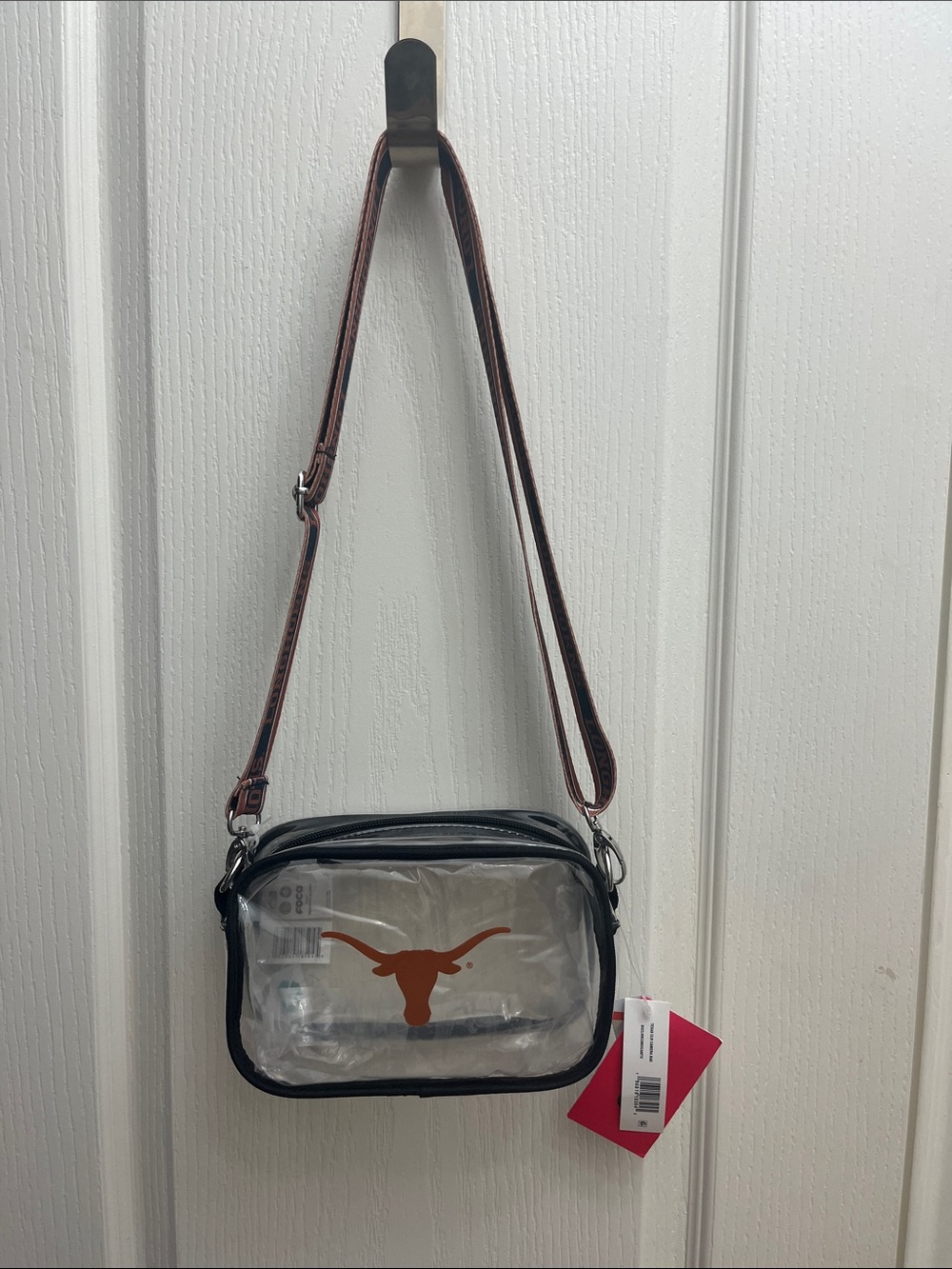 Transparent Crossbody Bag with Burnt Orange Longhorn Accent - Women's Crossbody